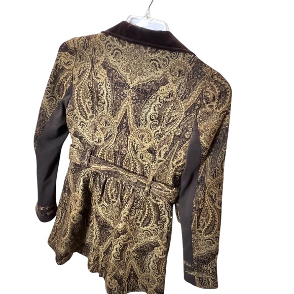 Free People Paisley Velvet Snap Down Collar Belted Jacket Coat - Picture 6 of 11